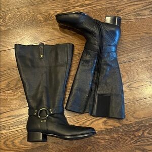 Ross Homerson 8.5 Black Leather Mid-Calf Riding Boots with Ring Detail